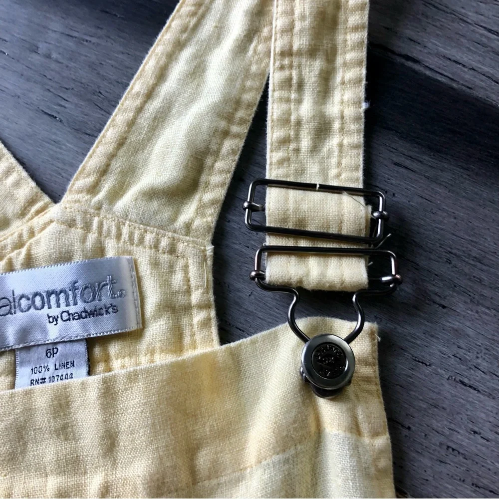 Vintage Y2K Pastel Yellow Linen Cropped Overalls - Picture 3 of 12